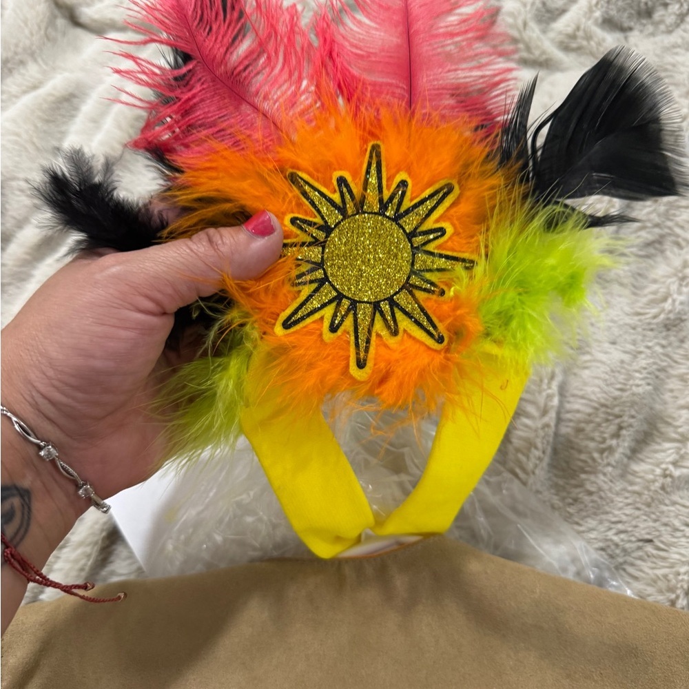 Colorful Fringed Festival Vest & Feather Headband Costume Set (Kids) - Picture 4 of 4